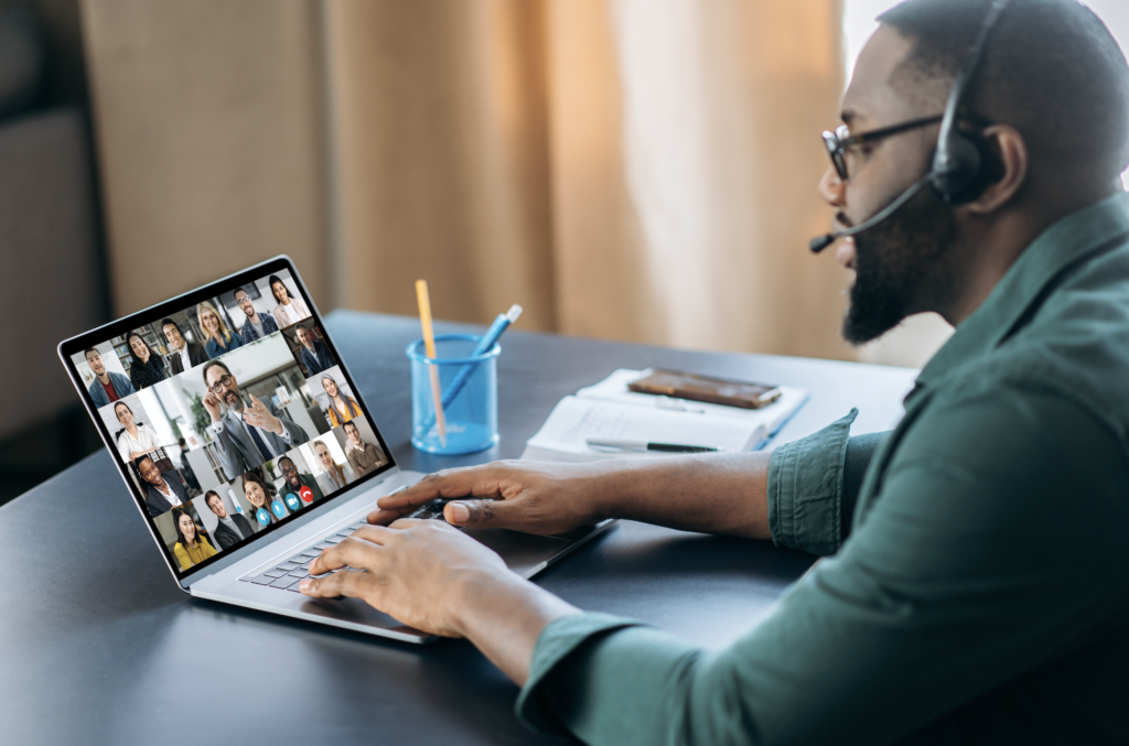 Man participating in video meeting